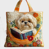 Umjetnička Torba - Shih Tzu s Knjigama i Cvjetnim Motivima