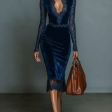 V-Neck Velvet Midi Dress