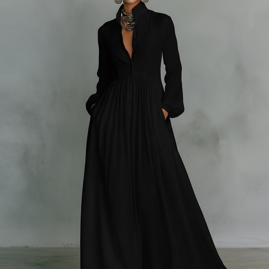 Patchwork Lanena Maxi Haljina s Ovratnikom