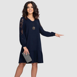 Mina™ Elegant Midi Dress with Lace Sleeves