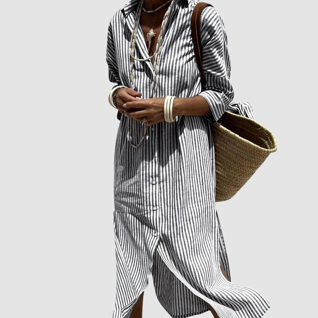 Nichole™ Elegantna Prugasta Ljetna Haljina" can be rewritten as "Nichole™ Stylish Striped Summer Dress.