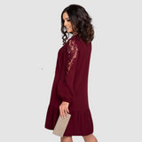 Mina™ Elegant Midi Dress with Lace Sleeves
