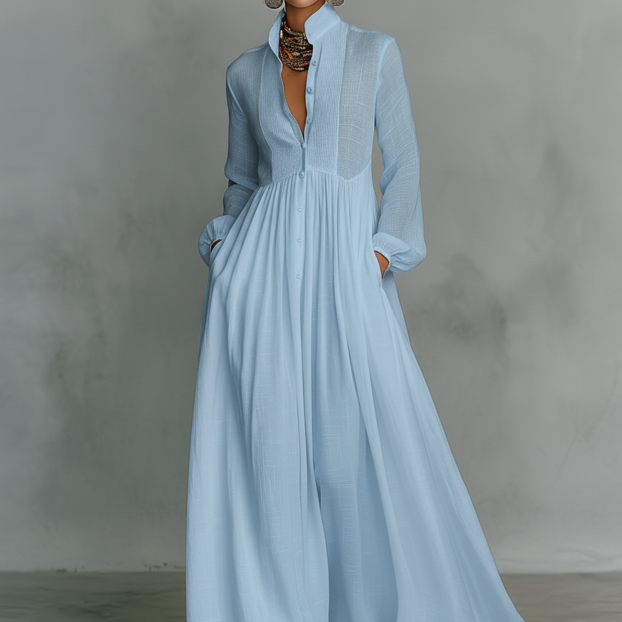 Patchwork Lanena Maxi Haljina s Ovratnikom