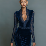 V-Neck Velvet Midi Dress