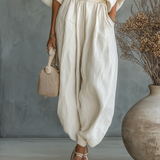 Komplet lanenih hlača s off-shoulder topom