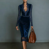 V-Neck Velvet Midi Dress