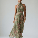 Mirelle | Midi Haljina s Halter Ovratom i Nabranim Detaljima