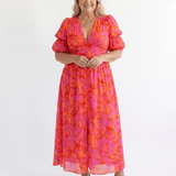 Willow | Midi Dress with Puff Sleeves and Floral V-Neck