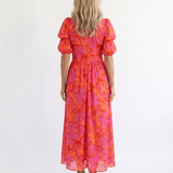 Willow | Midi Dress with Puff Sleeves and Floral V-Neck