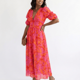 Willow | Midi Dress with Puff Sleeves and Floral V-Neck